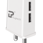 Plugtech 2.4A Dual Port USB Charger With Cable (White)