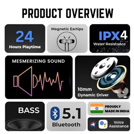 MADE IN INDIA Plugtech GoNeck Pro 110 Wireless Bluetooth Earphones with V5.1 Fast Pairing, Boom Bass Stereo Sound, Noise Reduction Mic, 24 Hrs Battery, MFB Controls, Sweatproof IPX4, Lightweight Comfort Fit, Auto Connect/Disconnect, Secure for Gym, Running, Workout – Neckband Style Headphones_1