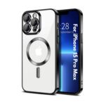 Plugtech TPU Designed for iPhone 15 Pro Max Luxury Electroplating Case [Magnetic MagSafe] [Integrated Lens Protection] Back Cover Case for iPhone 15 Pro Max (Black)