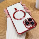 Plugtech TPU Designed for iPhone 15 Pro Max Luxury Electroplating Case [Magnetic MagSafe] [Integrated Lens Protection] Back Cover Case for iPhone 15 Pro Max (Red) - Image 3