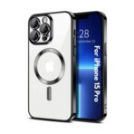 Plugtech TPU Designed for iPhone 15 Pro Luxury Electroplating Case [Magnetic MagSafe] [Integrated Lens Protection] Back Cover Case for iPhone 15 Pro (Black)