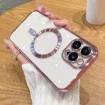 Plugtech TPU Designed for iPhone 15 Pro Max Luxury Electroplating Case [Magnetic MagSafe] [Integrated Lens Protection] Back Cover Case for iPhone 15 Pro Max (Rose Gold) - Image 3