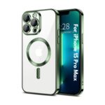Plugtech TPU Designed for iPhone 15 Pro Max Luxury Electroplating Case [Magnetic MagSafe] [Integrated Lens Protection] Back Cover Case for iPhone 15 Pro Max (Green)