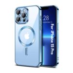 Plugtech TPU Designed for iPhone 15 Pro Luxury Electroplating Case [Magnetic MagSafe] [Integrated Lens Protection] Back Cover Case for iPhone 15 Pro (Coral)