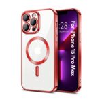 Plugtech TPU Designed for iPhone 15 Pro Max Luxury Electroplating Case [Magnetic MagSafe] [Integrated Lens Protection] Back Cover Case for iPhone 15 Pro Max (Red)
