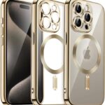 Plugtech TPU Designed for iPhone 15 Pro Luxury Electroplating Case [Magnetic MagSafe] [Integrated Lens Protection] Back Cover Case for iPhone 15 Pro (Silver)