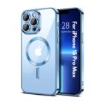 Plugtech TPU Designed for iPhone 15 Pro Max Luxury Electroplating Case [Magnetic MagSafe] [Integrated Lens Protection] Back Cover Case for iPhone 15 Pro Max (Coral)