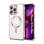 Plugtech TPU Designed for iPhone 15 Pro Max Luxury Electroplating Case [Magnetic MagSafe] [Integrated Lens Protection] Back Cover Case for iPhone 15 Pro Max (Rose Gold)
