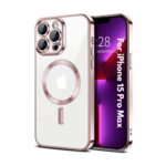 Plugtech TPU Designed for iPhone 15 Pro Max Luxury Electroplating Case [Magnetic MagSafe] [Integrated Lens Protection] Back Cover Case for iPhone 15 Pro Max (Rose Gold)