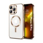 Plugtech TPU Designed for iPhone 15 Pro Luxury Electroplating Case [Magnetic MagSafe] [Integrated Lens Protection] Back Cover Case for iPhone 15 Pro (Gold)