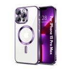 Plugtech TPU Designed for iPhone 15 Pro Max Luxury Electroplating Case [Magnetic MagSafe] [Integrated Lens Protection] Back Cover Case for iPhone 15 Pro Max (Purple)