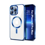 Plugtech TPU Designed for iPhone 15 Pro Max Luxury Electroplating Case [Magnetic MagSafe] [Integrated Lens Protection] Back Cover Case for iPhone 15 Pro Max (Blue)