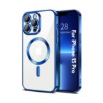 Plugtech TPU Designed for iPhone 15 Pro Luxury Electroplating Case [Magnetic MagSafe] [Integrated Lens Protection] Back Cover Case for iPhone 15 Pro (Blue)
